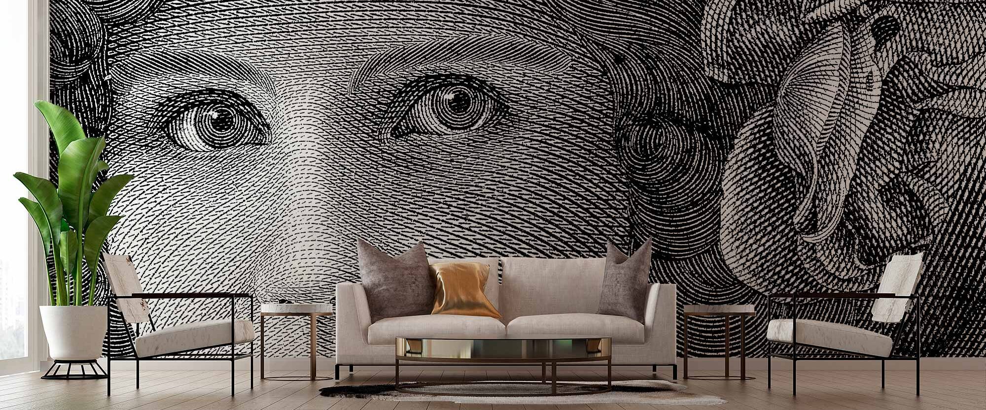 Skræddersyet fototapet monteret som vægdekoration i et rum.